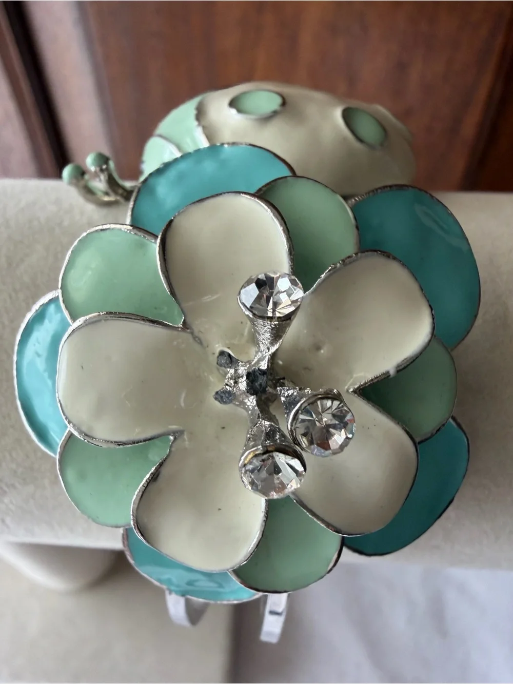 Statement Ladybug Flower Enamel Hinged Cuff Bracelet Rhinestone
